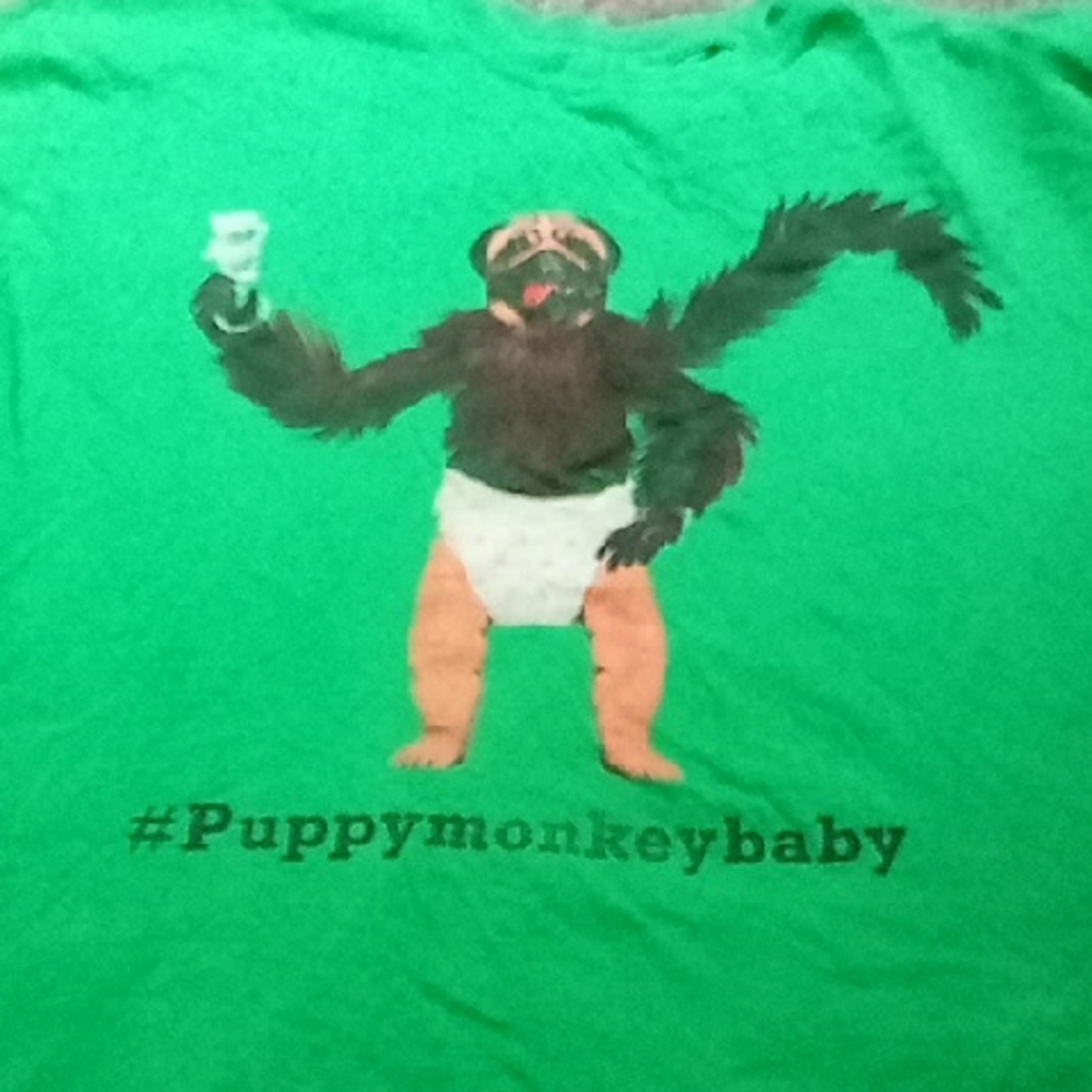 Mens Green Vintage XXL Mountain Dew Kickstarter Puppy Monkey Baby Shirt